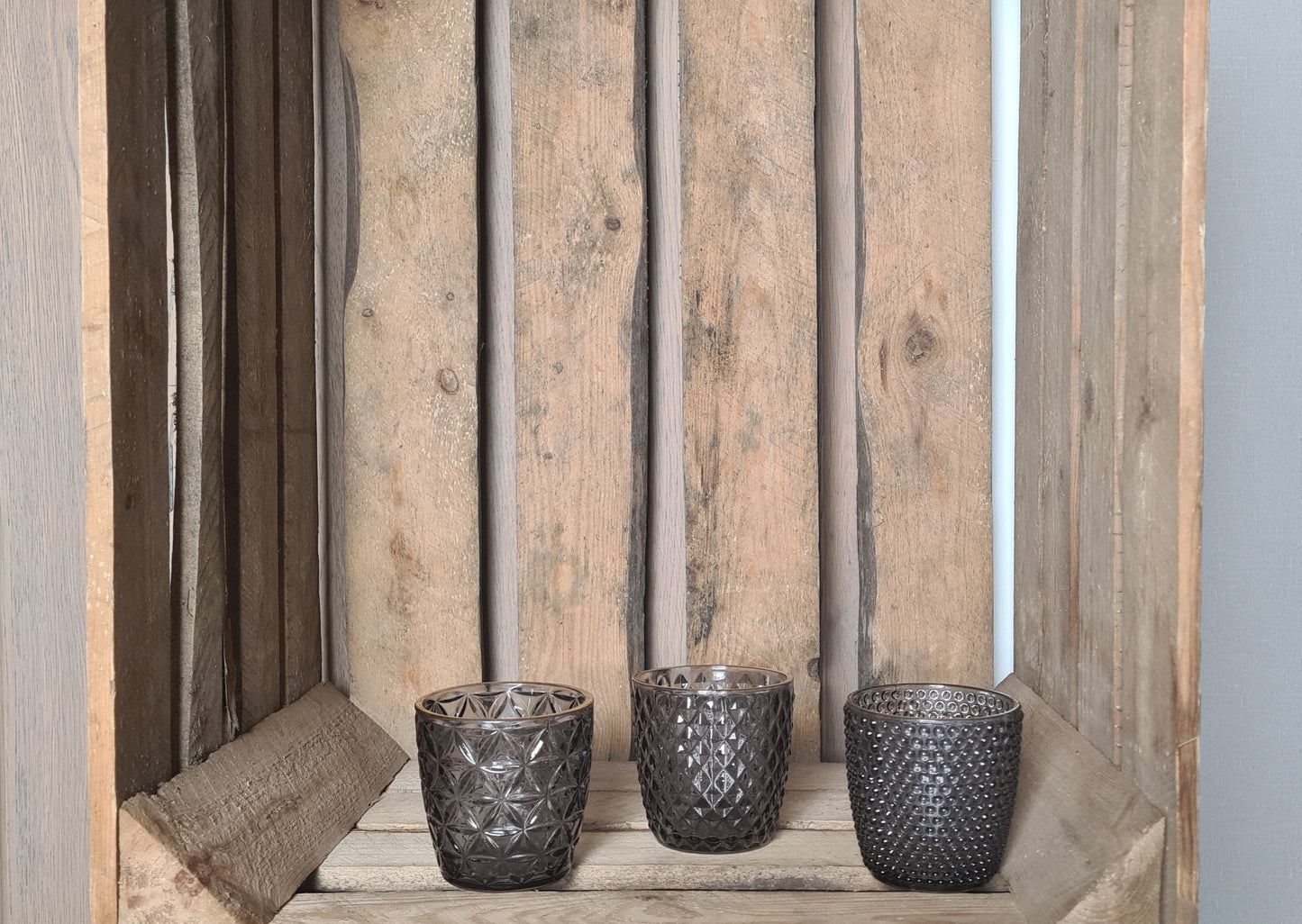 Teelichter grau goldrand Set "Alex"