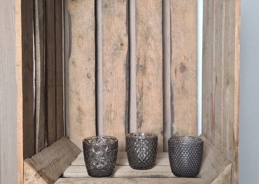 Teelichter grau goldrand Set "Alex"